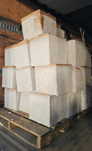 pallet of boxes of dry ice pellets