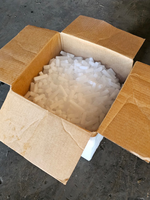 open box of dry ice pellets